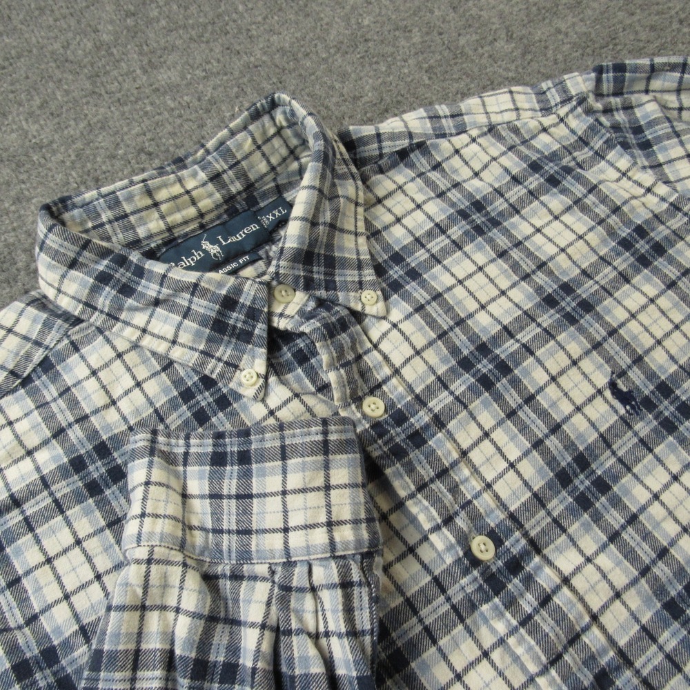 Ralph Lauren Shirt Mens 2XL Blue Plaid Flannel Long Sleeve Classic Button Down‎